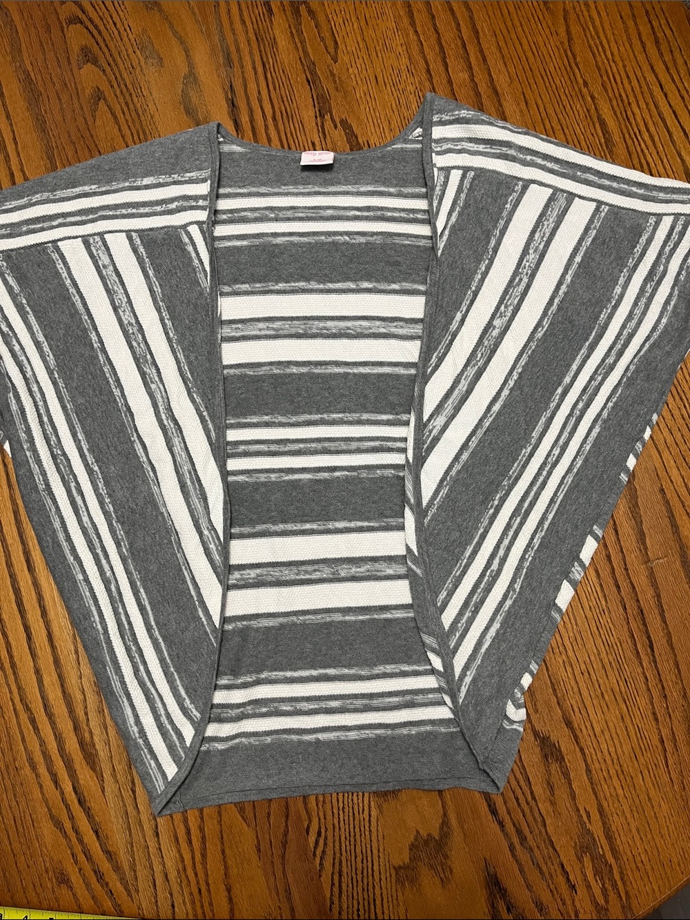 Gray and White Striped Open-Front Women's Poncho Sweater